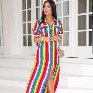 New Rainbow Striped Maxi Dress